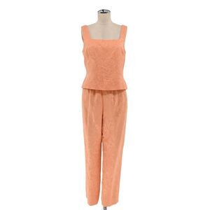 Vtg CARLISLE Set Womens Sz 4/6 Coral Beaded Square Tank Jacquard‎ Straight Pants